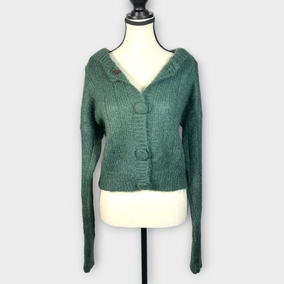 Vtg Paul Et Duffier Button Up Hooded Sweater M Mohair Blend Cropped Boxy Y2K - Picture 1 of 9